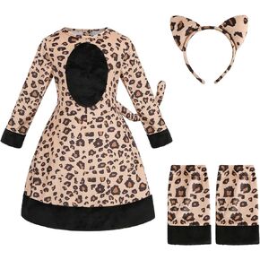 LMYOVE Girls Cheetah Costume Kids Animal Fancy Dress Up Halloween Party