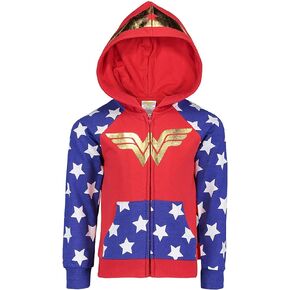 DC Comics Justice League Wonder Woman Girls French Terry Zip Up Costume Hoodie Toddler to Big Kid