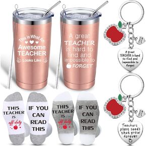 Geiserailie 6 Pieces Christmas Teacher Appreciation Gift Sets Thank You Gifts Includes 20 oz Stainless Steel Tumblers Cup Unisex Crew Socks Teacher Keychains for Graduation(Teachers Plant Seeds)
