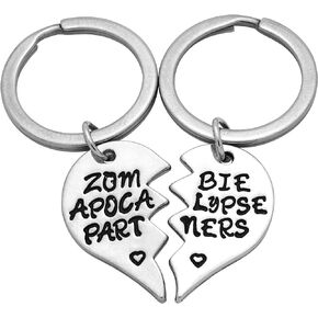 Brass Zombie Apocalypse Keychain, Walking Dead Broken Heart BFF Best Friends Partners In Crime Besties Pendant Bag Charm Key Chain Ring (Silver)