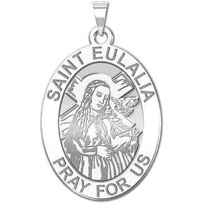 PicturesOnGold.com Saint Eulalia Oval Religious Medal - 2/3 Inch Size of Dime, Sterling Silver