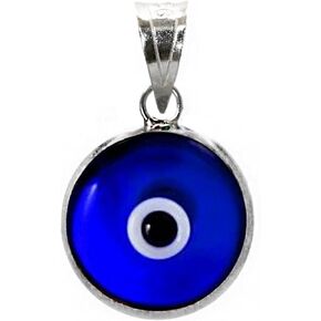 925 Sterling Silver 7 MM Round Glass Evil Eye Charm (Pendant Only) - 7 Colors to Choose for Men and Women
