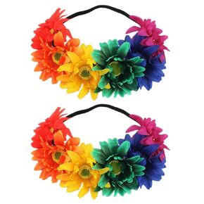 2 Pcs Sunflower Headband Flower Hair Bands Headpiece Women Crown Hairband Floral Hair Hoop Holiday Party Decoration Cosplay Costume Cute Christmas Halloween Hawaiian Handmade Hair Accessories Color