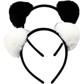 UUYYEO 2 Pcs Furry Pom Ball Headband Fluffy Panda Ears Hairhoop Pom Pom Hair Band Hair Hoop Cute Animal Ears for Girls and Women