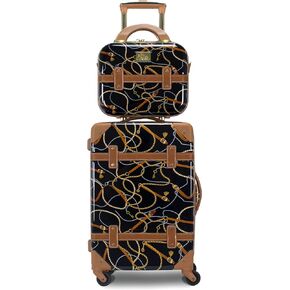 Chariot Regal Vintage Style Hardside Carry-On Retro Train Case Spinner Luggage, Black, 2-Piece Set (Tote/20-Inch)