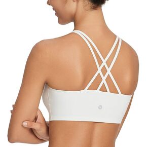 BALEAF Nuleaf Women's Strappy Sports Bra Longline Wirefree Padded Yoga Workout Crop Tops Criss-Cross Back Light Impact Fit