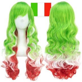 IMISSU Flag Color Design Hair Cosplay Wigs with Bangs Halloween Costume Wig (AU Flag Blue White Red)