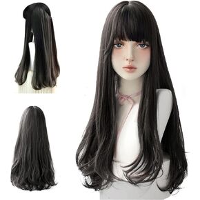 HUAISU Long Black Wig With Bangs Natural Hair Wig for Women Cosplay Wig (Brown) in Saudi Arabia