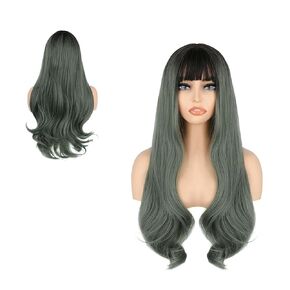 HUAISU Long Black Wig With Bangs Natural Hair Wig for Women Cosplay Wig (Brown)