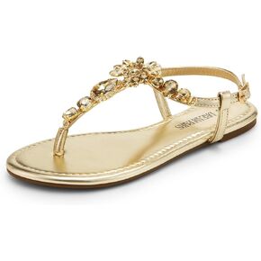 DREAM PAIRS Flat Sandals for Women Dressy Rhinestone T-Strap Thong Flat Sandals for Summers Dress Beach