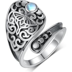 Butterfly Thumb Ring for Women 925 Sterling Silver Adjustable Moonstone Spoon Rings Vintage Statement Jewelry for Women Girls
