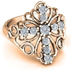 Savlano 18K Rose Gold Plated Round Cut Cubic Zirconia Filigree Cross Ring Women's Girl's Religious Ring