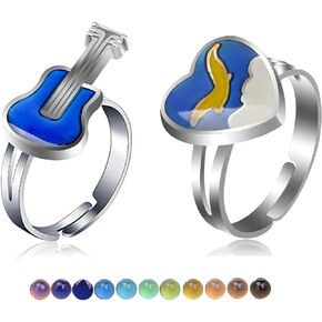 HUASAI Mood Ring for Women Pink Color Changing Ring Heart Shaped Gemstone Ring Adjustable Emotional Ring for Girls