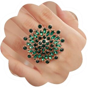 Boho Vintage Big Sunflower Crystal Ring Floral Statement Rings for Women