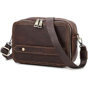 Contacts Mens Clutch Bag Leather Crossbody Purse, Clutch Wallet for Men Travel Brown Shoulder IPad Bag Card Holder Phone Purse