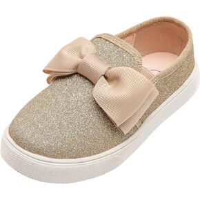 WUIWUIYU Girls Toddlers Slip on Loafers Bow Sparkle Tennis Sneakers Walking Casual Glitter Shoes