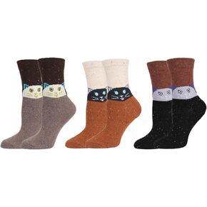 Benefeet Sox Funny Wool Socks for Women Cute Cat Knit Socks Girls Winter Warm Boot Socks Crew Novelty Thermal Hiking Socks