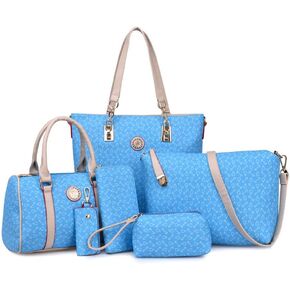 Women Handbag Set 6 Pcs PU Leather Tote Purse Set Multi-purpose Classic Shoulder Bag
