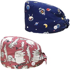 Poetele 2Pcs of Working Cap with Button Sweatband Adjustable Tie Back Hats One Size Hats Headwear for Women and Men
