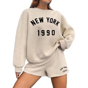 Verdusa Women's 2 Piece Outfits Tracksuit Sets Letter Print Sweatshirt Top and Shorts