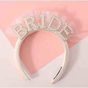 Pearl Veil Bride Headband - Bachelorette Party Decorations, Bride to Be Headband, Flock Deep Satin Bride Headband, Bridal Bride Hairband