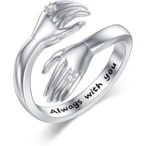 Diamond Hug Ring for Women 925 Sterling Silver Always With You Hug Rings with Lab Grown Diamond Jewelry Gifts for Her Adjustable Hug Ring