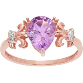 Metro Jewelry 10K Rose Gold Pink Amethyst Diamond Pear Ring (.02cttw, I-J Color, I2-I3)