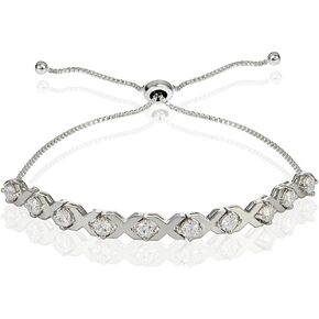 Hoops & Loops Sterling Silver Cubic Zirconia XO Design Adjustable Bracelet