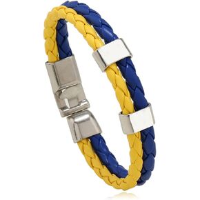 Ukraine Bracelet, Blue Yellow Ukraine Flag Color Leather Bracelet, Braided Parachute Cord Bracelet, Support and Stand with Ukraine, Memorial Jewelry