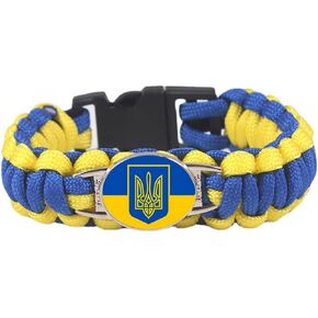 Ukraine Bracelet, Blue Yellow Ukraine Flag Color Leather Bracelet, Braided Parachute Cord Bracelet, Support and Stand with Ukraine, Memorial Jewelry in Kuwait