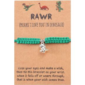 HUJUON Cute Animal Dinosaur Bracelet,Handmade Braided Rope Wax Thread Tyrannosaurus Dinosaur Bracelet Promise Friendship Bracelet Gifts Card