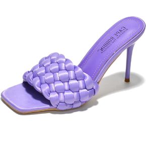 Cape Robbin Miella Stiletto Heels for Women - Square Open Toe Stiletto Heels with Upper Braided Strap Design Stiletto Heel - Woven Slip-on High Heels for Women Sexy