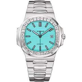 Automatic Watches for Men, Square Diamond Watch Stainless Steel Strap Skeleton Self-Winding Mechanical Watch Wrist Watch Gift for Men
