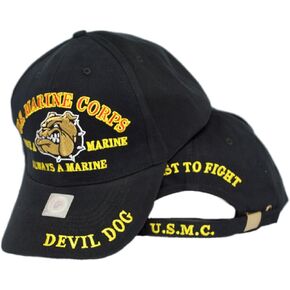 Marines Once a Marine Corps EGA Devil Dog First to Fight Embroidered Cap Hat Black