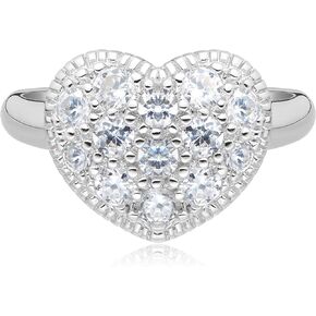 MORGAN & PAIGE .925 Sterling Silver Pavé-Set Cubic Zirconia Heart Ring