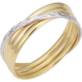 Au Naturale 10k Two-tone Yellow and White Gold Polish Diamond-cut Crossing Stacked Band Ring (6 mm)
