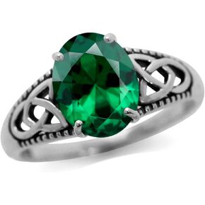 Silvershake 10x8mm Oval Shape Gemstone 925 Sterling Silver Triquetra Celtic Knot Solitaire Ring Jewelry for Women