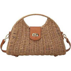 Straw Crossbody Bag for Women Hand Woven Rattan Beach Handbag Top Handle Shoulder Bags Purse for Travel Vacation