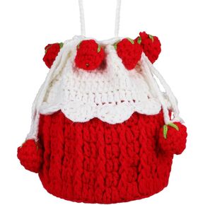 CALLARON Cute Strawberry Purse Fruit Crossbody Crochet Bags Knitted Handbag with Drawstring Strawberry Crochet Bag Small Shoulder Bag Wallet for Women