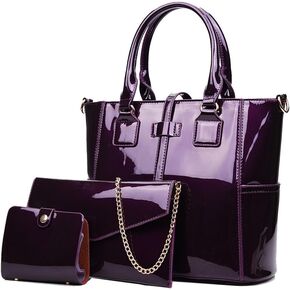Women's 3pcs Handbags Patent Leather Fashion Shoulder Bag Large Capacity Handbag