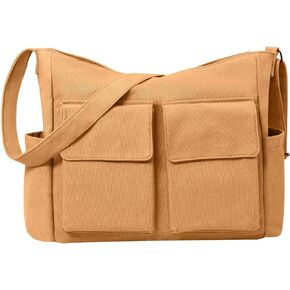 Large Messenger Bag for Women and Men, Canvas Hobo Cross-body Bags with Pocket, 14" Canvas Laptop Messenger Bag for School