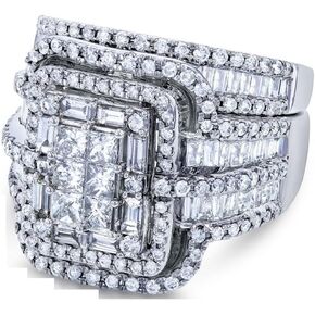 Shiny Full Pave Simulated Diamond Cubic Zirconia Rings CZ Pave Ring Set,Stackable Multi Row Ring Half Eternity Engagement Wedding Band Ring for Women