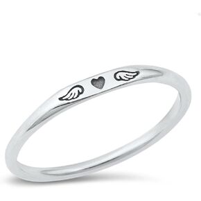 Heart Guardian Angel Wings Unique Ring New .925 Sterling Silver Band Sizes 4-10
