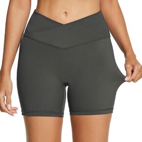 HODOSPORTS Women's Yoga Shorts V Cross High Waisted Gym Athletic Workout Shorts 5"