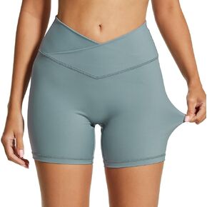HODOSPORTS Women's Yoga Shorts V Cross High Waisted Gym Athletic Workout Shorts 5"