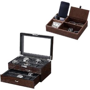 BEWISHOME Watch Box 20 Slots Watch Case for Men & Mens Valet Tray Dresser Organizer Nightstand Organizer for Mens Accessorie Bundle