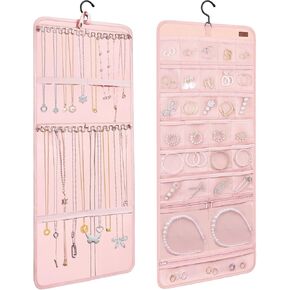 Sopito Hanging Jewelry Organizer, Foldable Jewelry Holder Organizer Dual-Sided with Hanger Metal Hooks for Earrings Necklaces Rings in Kuwait