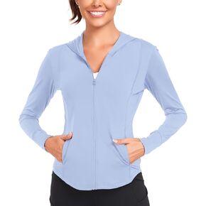 AGVNG Womens UPF 50 Hoodie Sun Protection UV Shirts Cooling Full Zip Long Sleeve Hiking Running Thumb Holes Tops