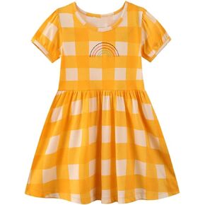 HILEELANG Toddler Girls Short Sleeve Cotton Casual Dress Summer Spring Cartoon Appliques Playwear Basic Shirt Jersey Dresses