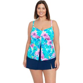 Penbrooke Shape Solver Women's Plus Hidden Garden Knotted Flyaway Soft Cup Tankini Top Separate